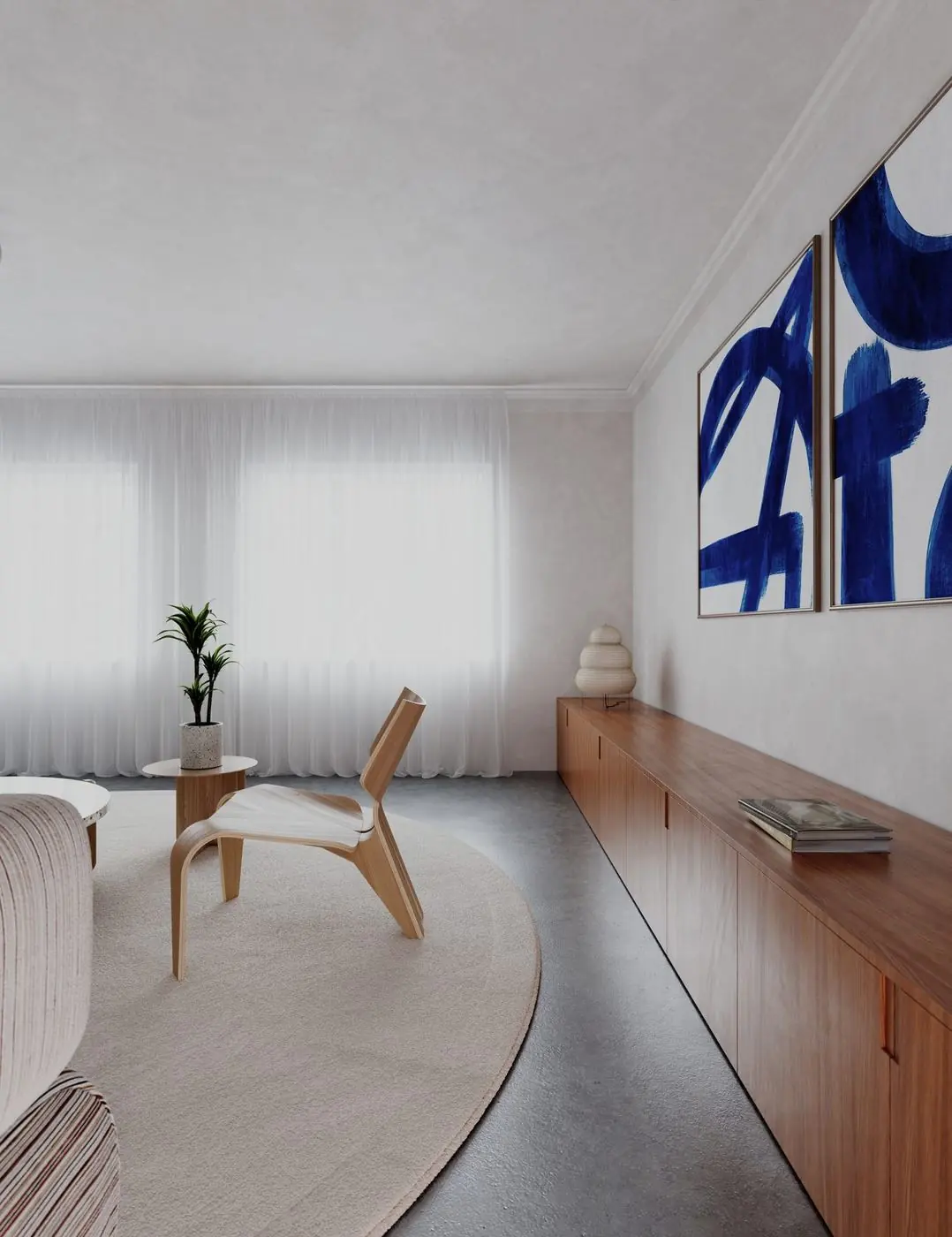 Carble Residence, living room alternate angle, Plan B render