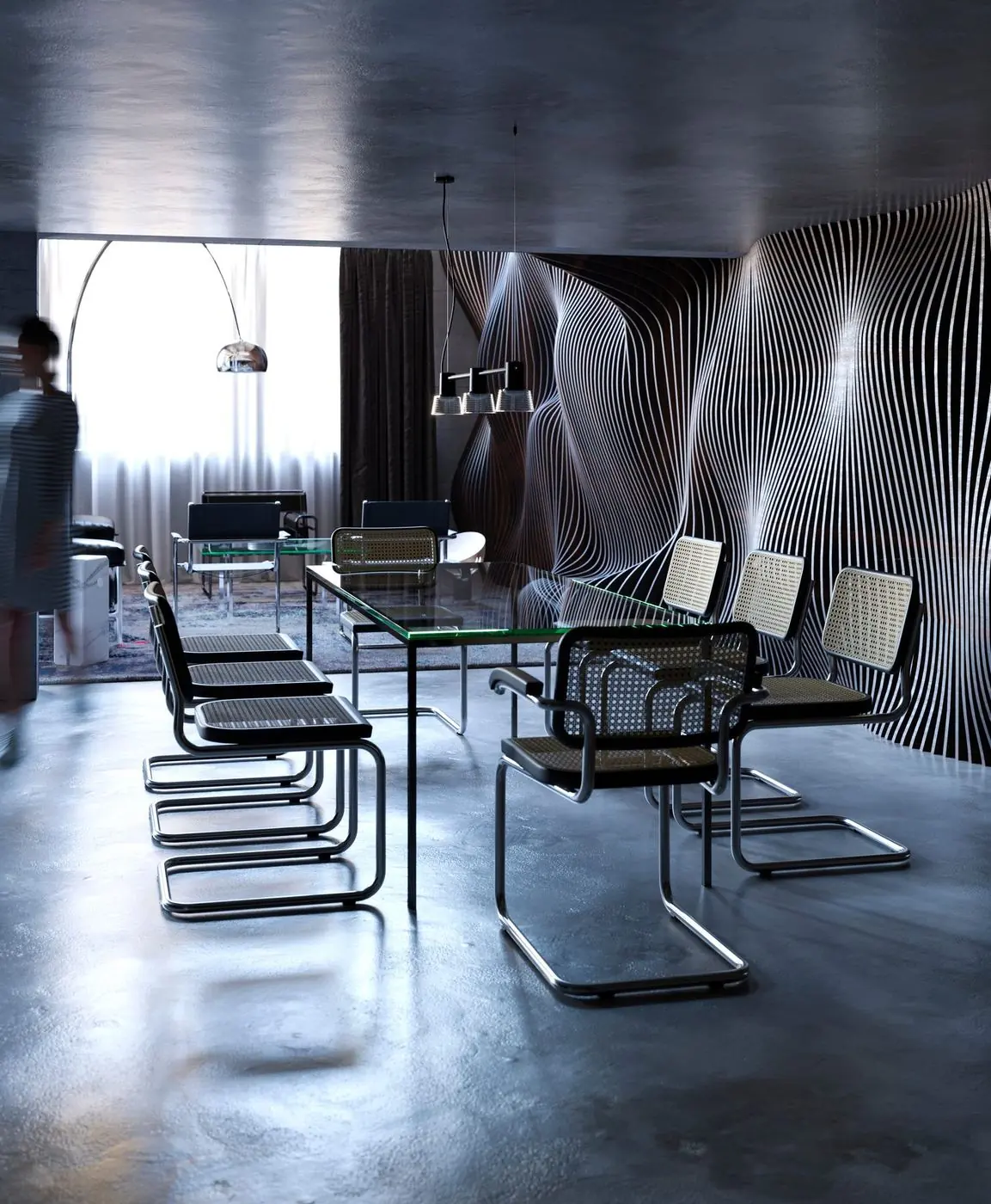 Wave Wall Loft dining area, Plan B render