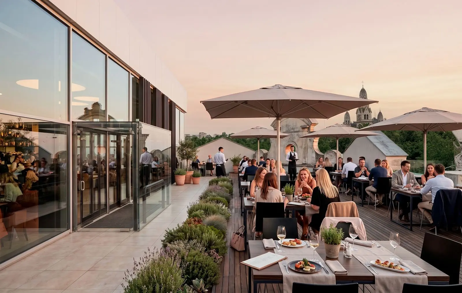 Shopping Mall rooftop terrace, Plan A render